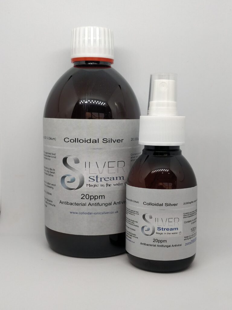 Colloidal Silver 20 ppm, ( 1 x 500ml Bottle) Plus (1 x 100ml Spray Bottle)